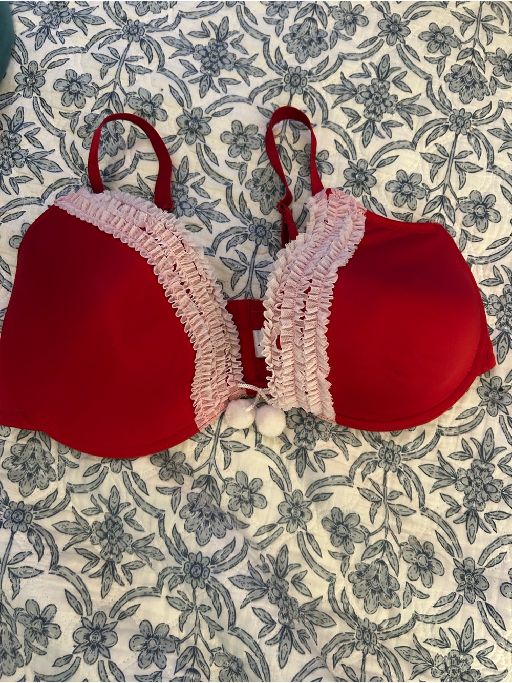 torrid Red Bra with white Ruffle Trim